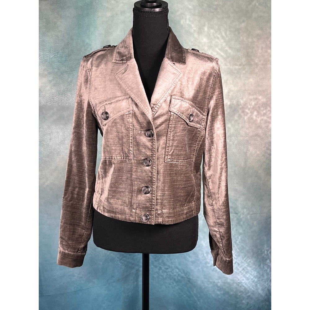 Cabi Sunday Topper Women Small Taupe Shimmer Velvet Utility Jacket Cotton Rayon